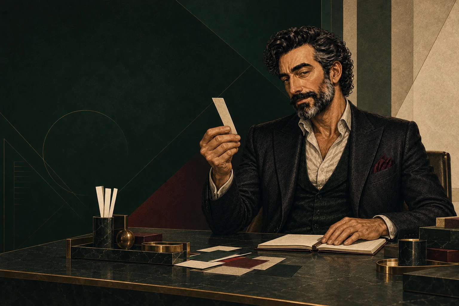El Antiperfumista revisa una referencia olfativa en su mesa de trabajo.